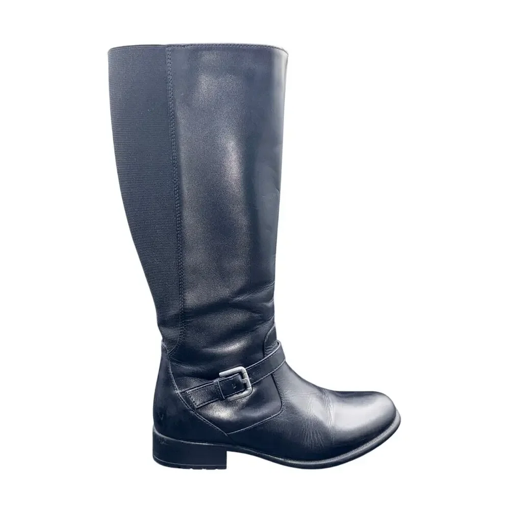 Clarks Women’s Black Leather Knee High Riding Boots Side Zip Size 9 M
